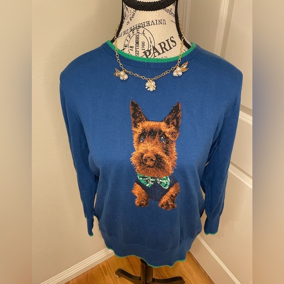 Lands End size Large Blue Sweater with Dog Design - Picture 1 of 9